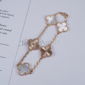Van Cleef & Arpels White Mother-of-Pearl Laser Flower Bracelet-3689  